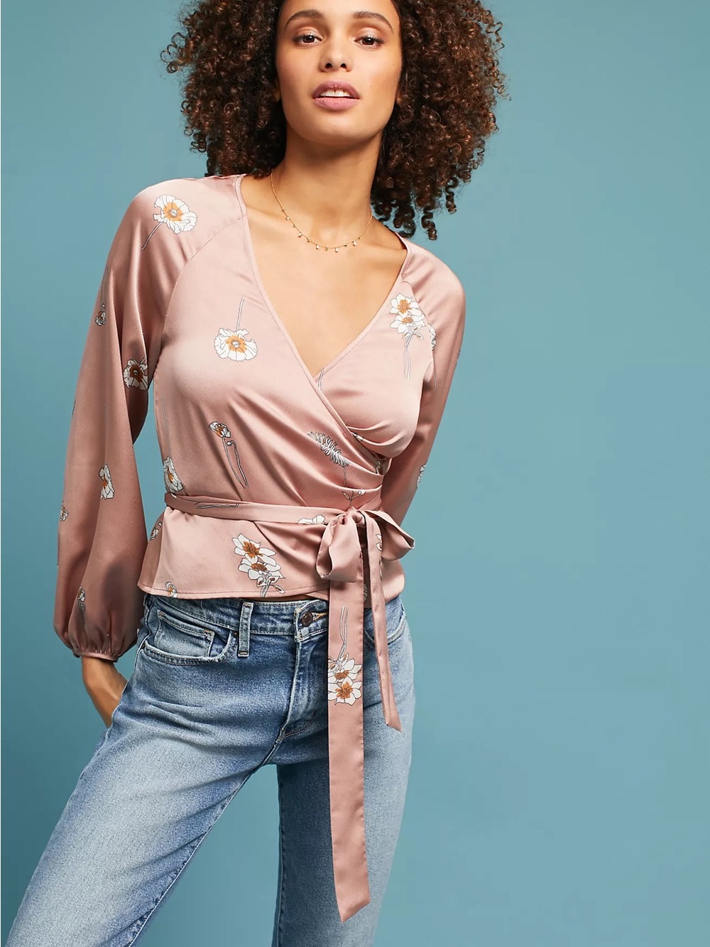 ASTR The LABEL/ Satin Floral Wrap Blouse - Dusty Rose/ SOLD OUT / S / 17”-ptp